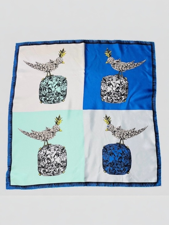 Tiffany & Co. Accessories - TIFFANY BIRD ON A ROCK INFINITY BLUE SILK SCARF ITALY